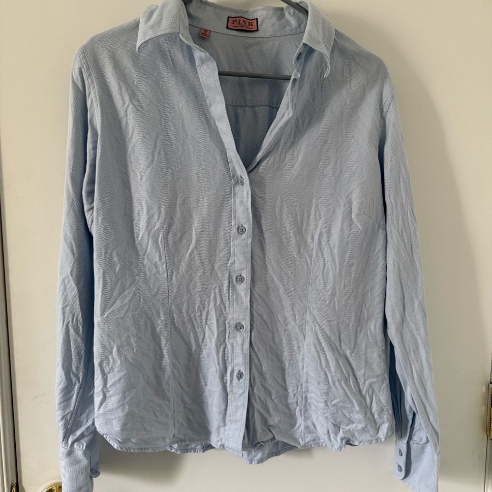 Thomas Pink Light Blue Herringbone Shirt